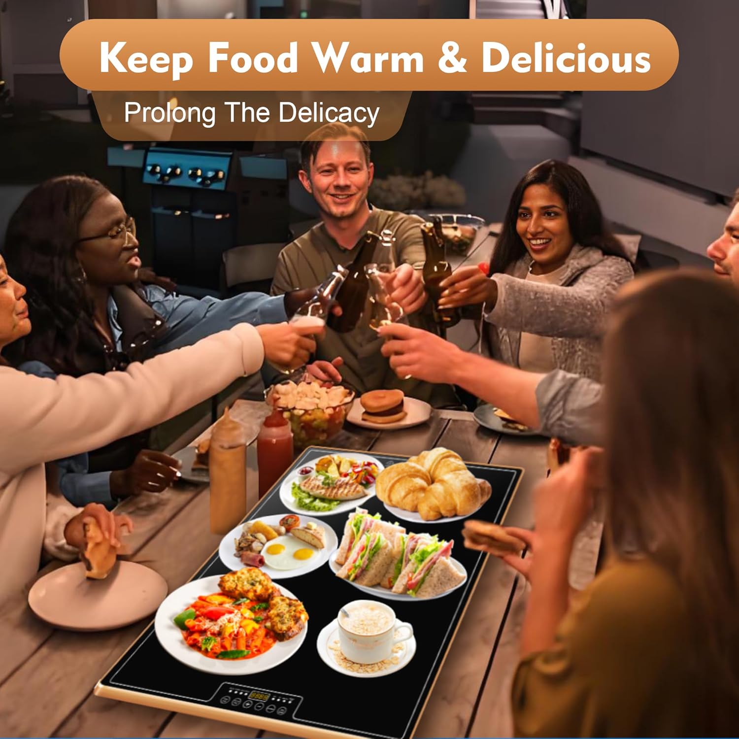 Size 32x18  Large Electric Warming Tray(32x18 inch),Commercial Metal Food Warmer with Thermostat and Full Surface Heating, Food Warming Mat with 8 Temperature Modes for Parties Buffet,Catering Hot Plate